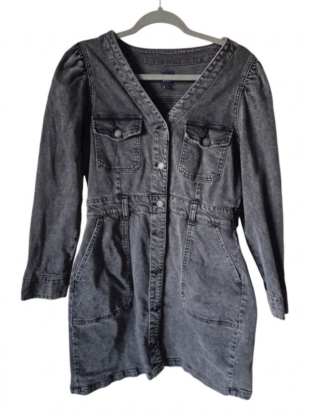 GAP Black Washed Denim Utility Jacket Dress Size 12